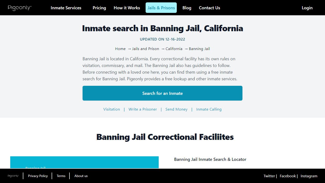 Inmate Search Banning Jail, California | Pigeonly