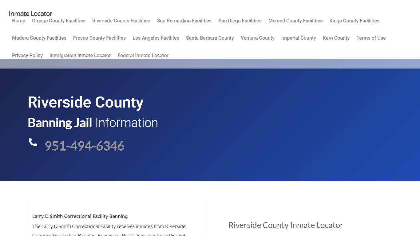 Banning Jail - Riverside Inmate Locator