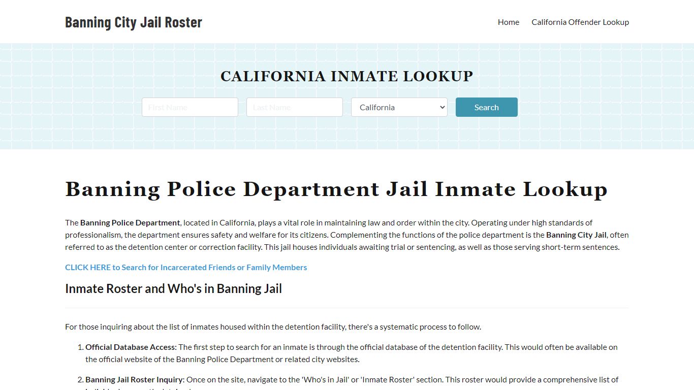 Banning Police Department & City Jail, CA Inmate Roster, Arrests, Mugshots